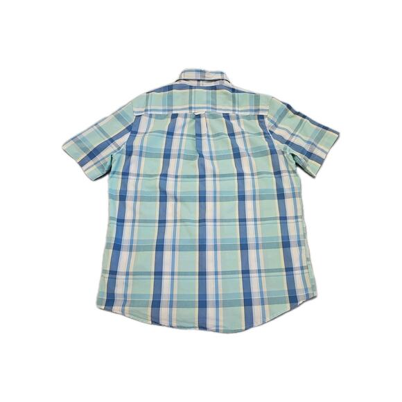 Chaps Button Up Shirt Men's Large Stretch Bright Blue Plaid Collared Summer - Picture 4 of 6